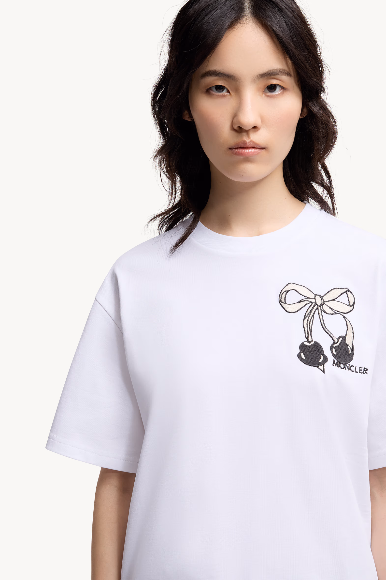 Embroidered Cherry Logo Cotton T-Shirt Women White Moncler 6